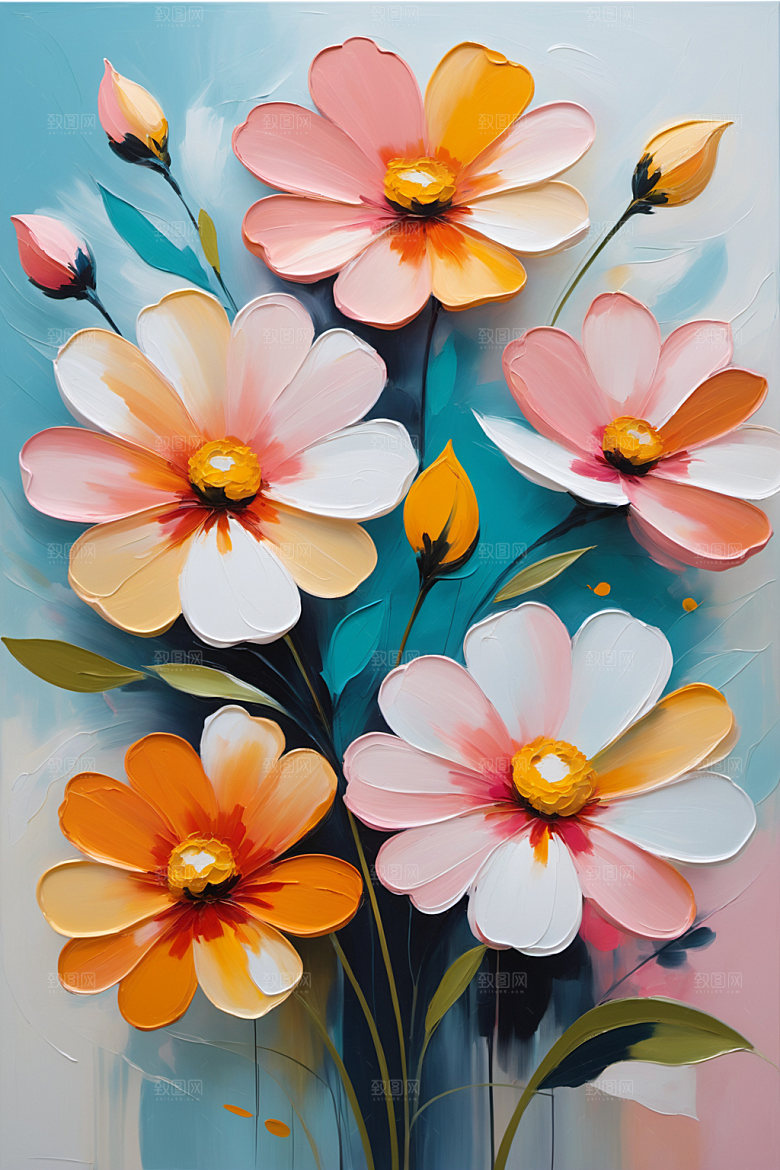 油画花卉浪漫彩色素材