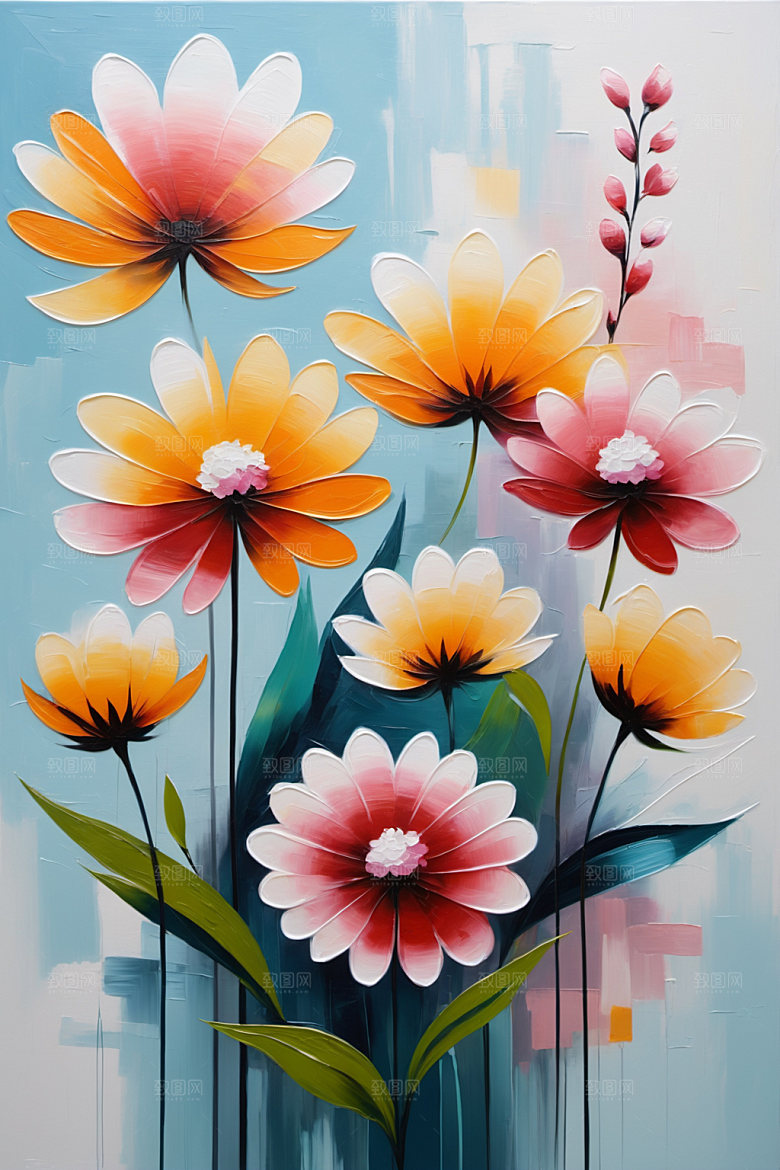 油画花卉手绘彩色素材