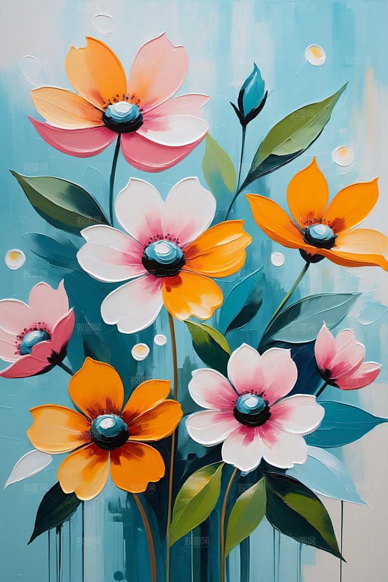 油画花卉彩色颜料素材