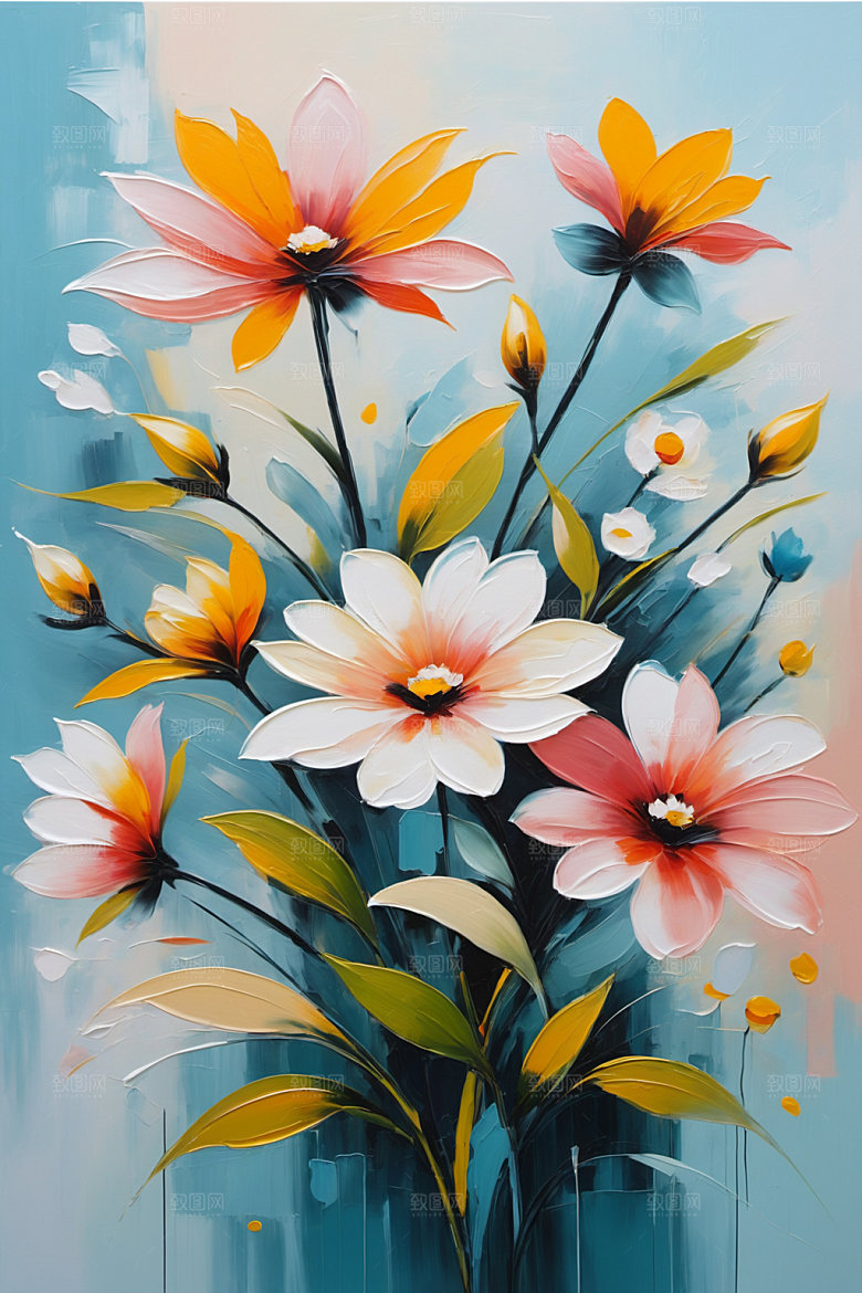 油画花卉艺术彩色素材
