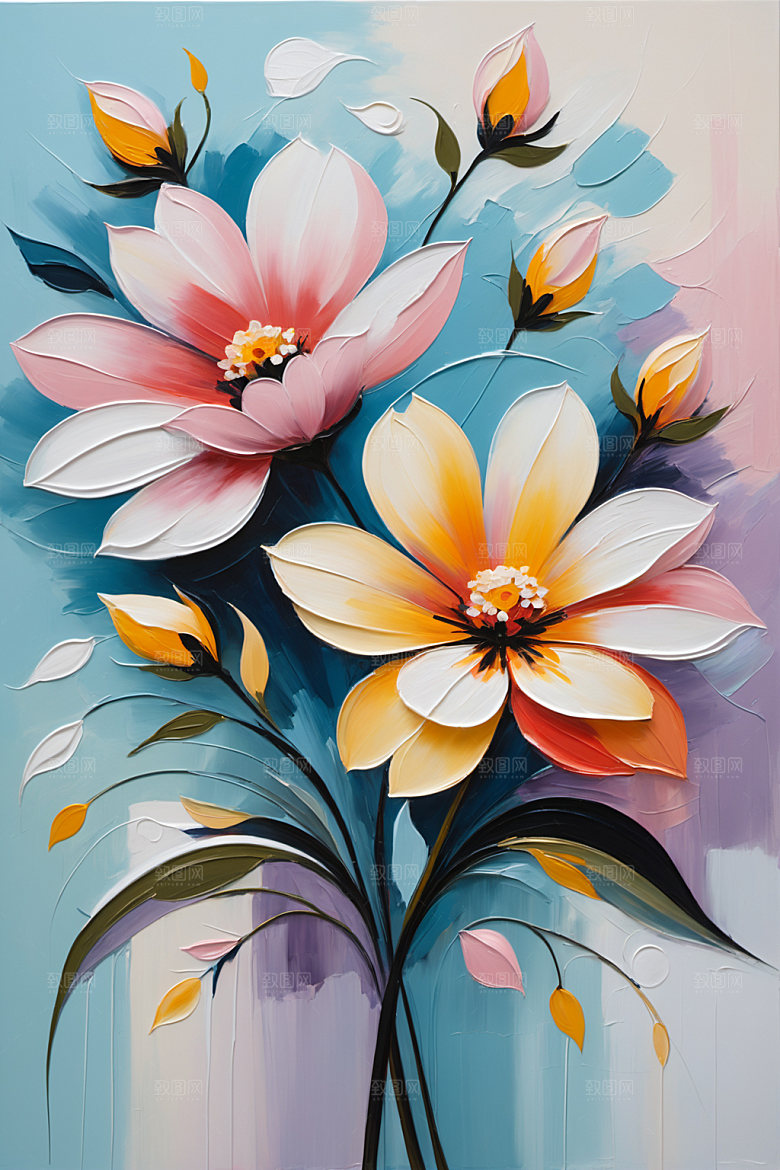 油画花卉涂抹浪漫素材