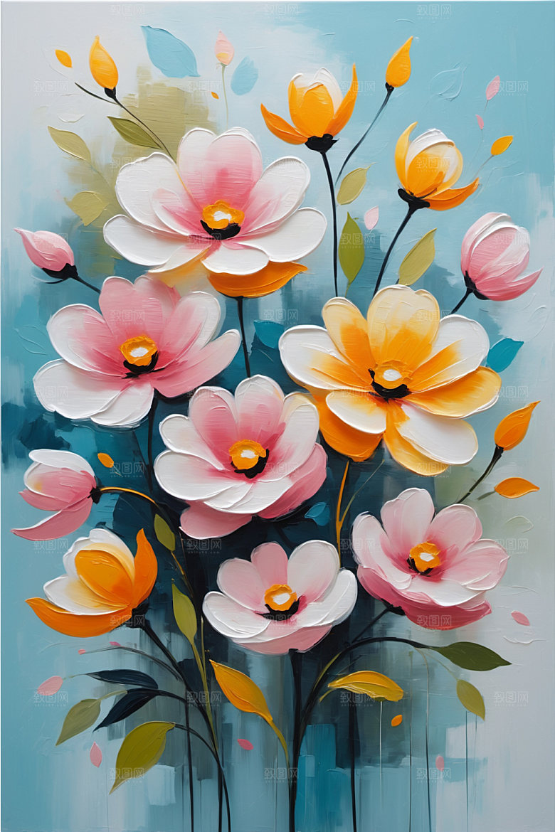 油画花卉高清涂抹素材