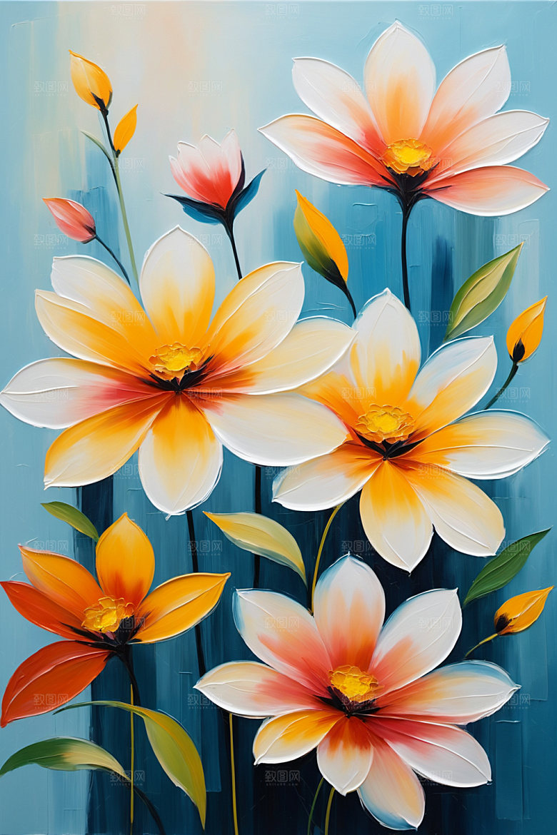 油画花卉唯美彩色素材