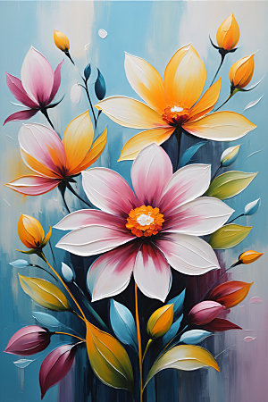 油画花卉彩色高清素材