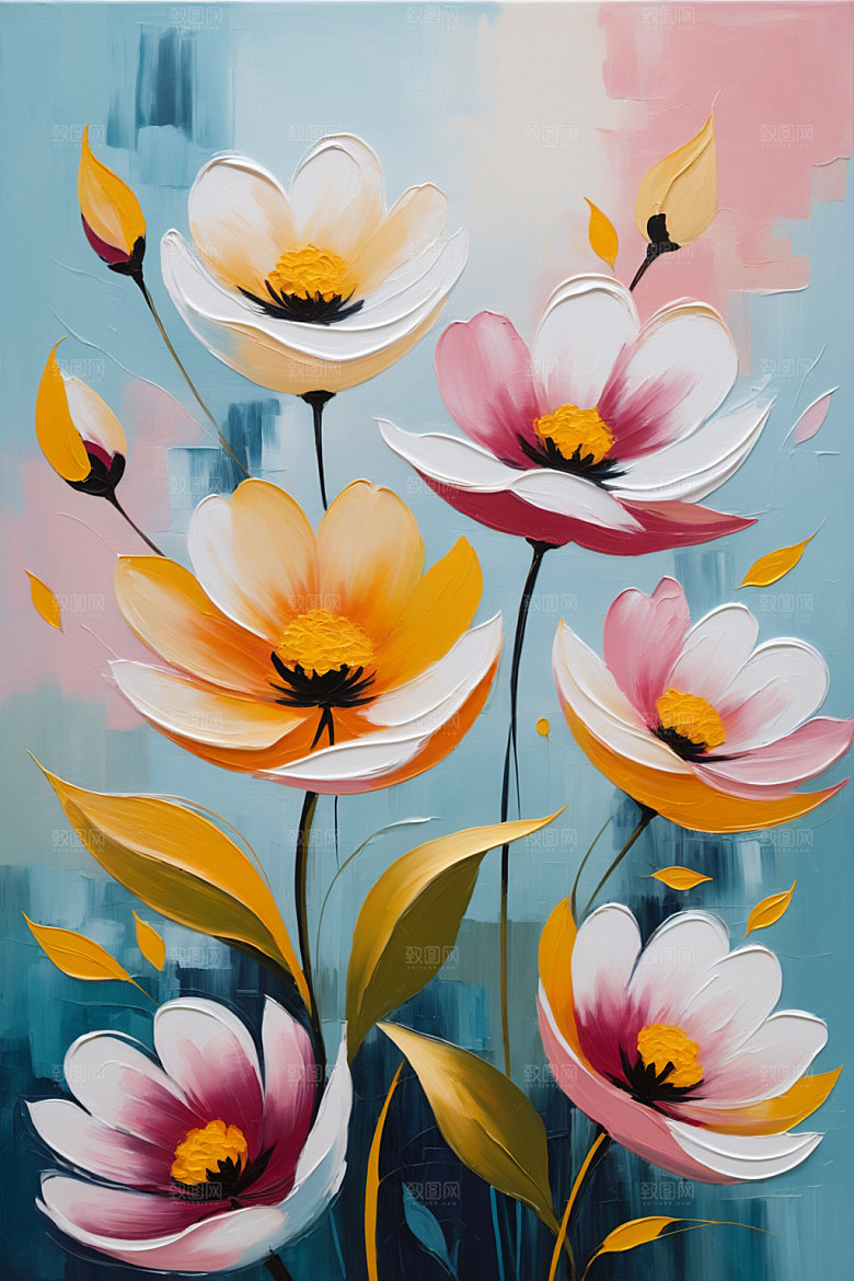 油画花卉手绘立体素材