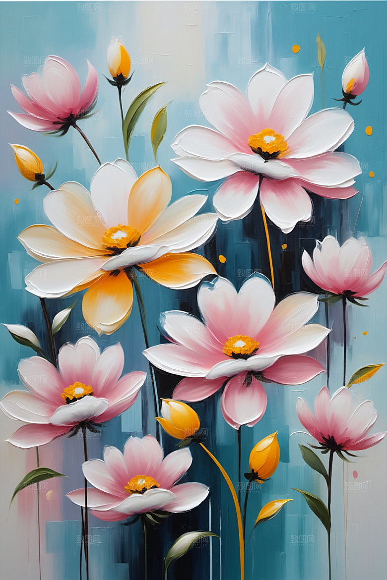 油画花卉清新立体素材