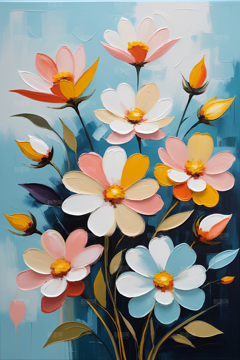 油画花卉手绘浪漫素材