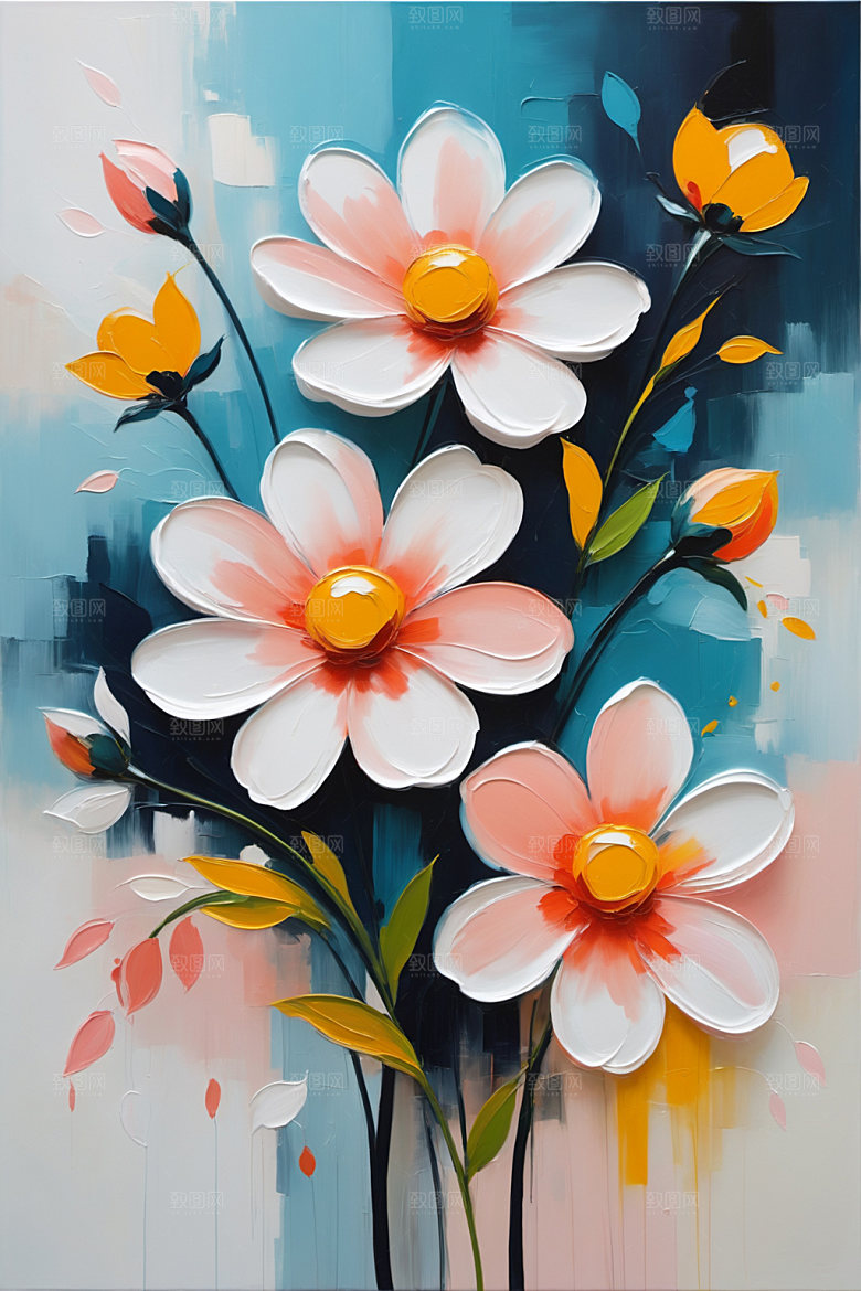 油画花卉颜料浪漫素材