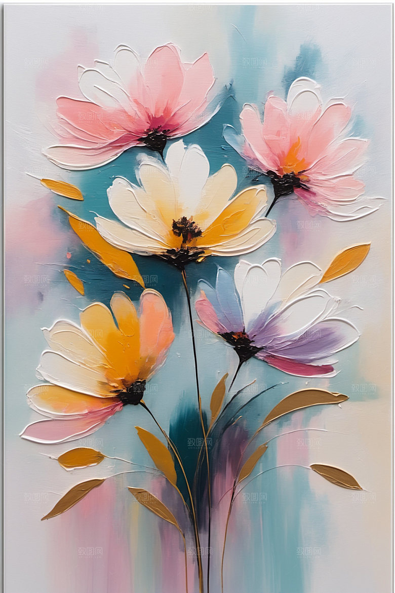 油画花卉涂抹颜料素材