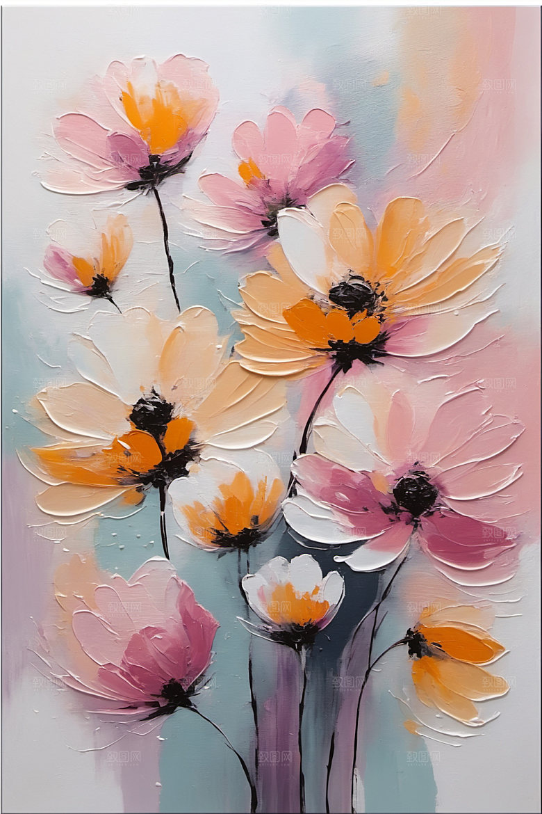 油画花卉彩色手绘素材