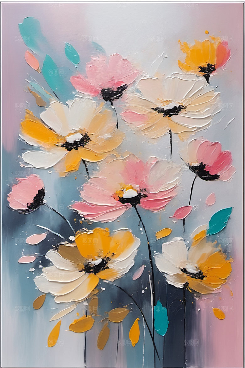 油画花卉浪漫清新素材