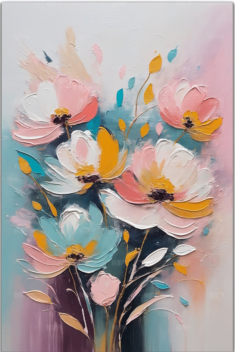 油画花卉清新浪漫素材
