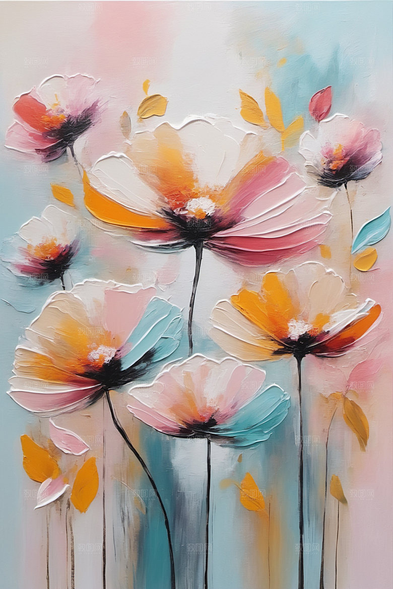 油画花卉涂抹唯美素材