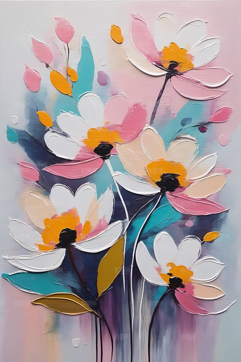 油画花卉立体清新素材