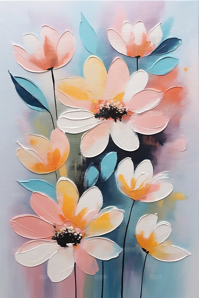 油画花卉彩色手绘素材