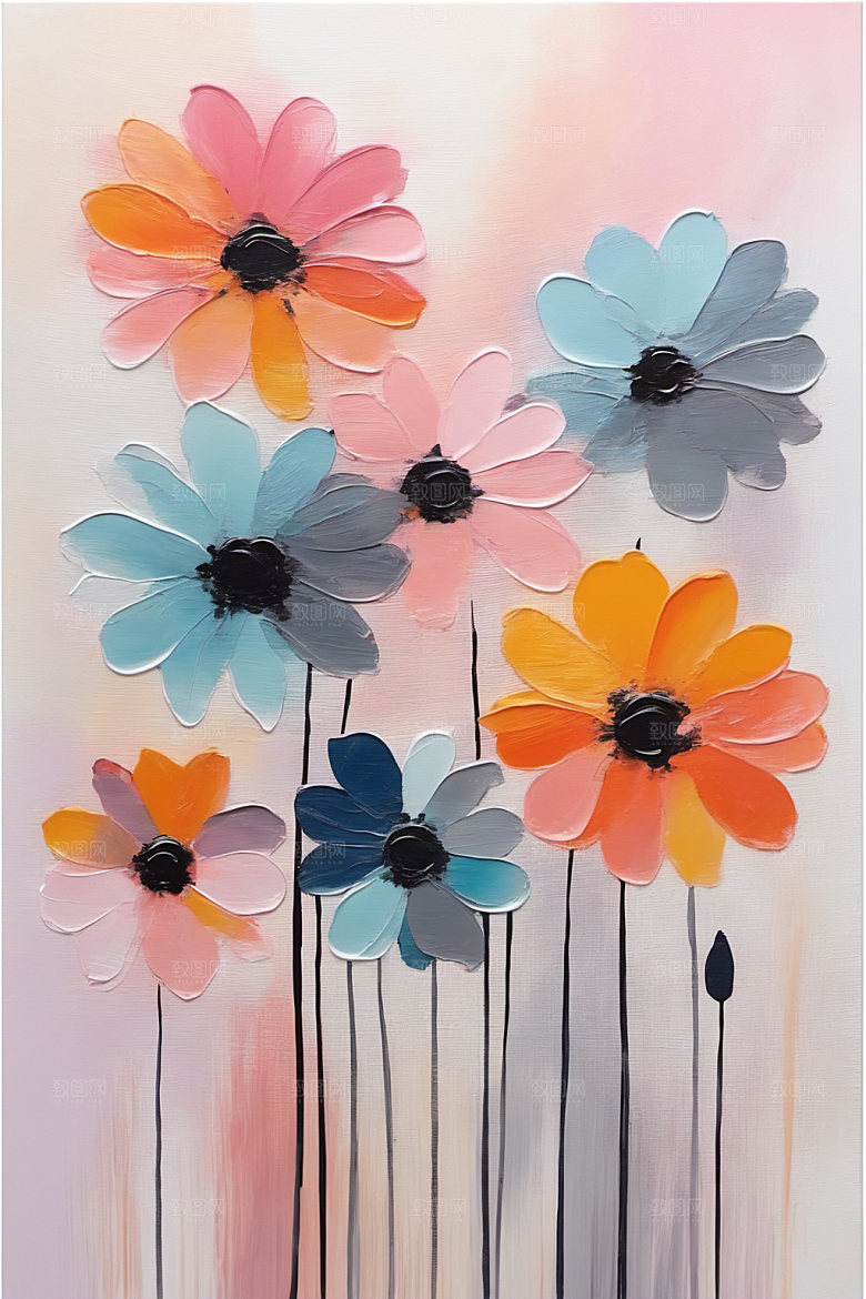 油画花卉手绘彩色素材