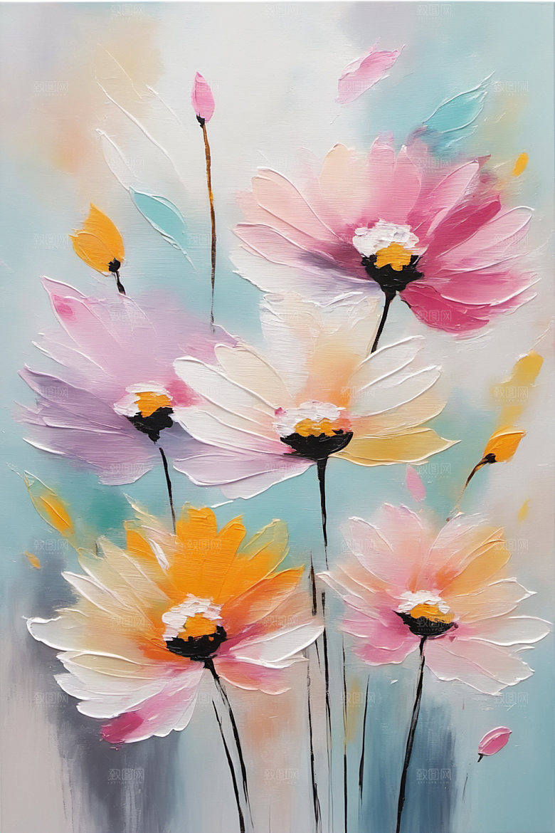 油画花卉唯美立体素材