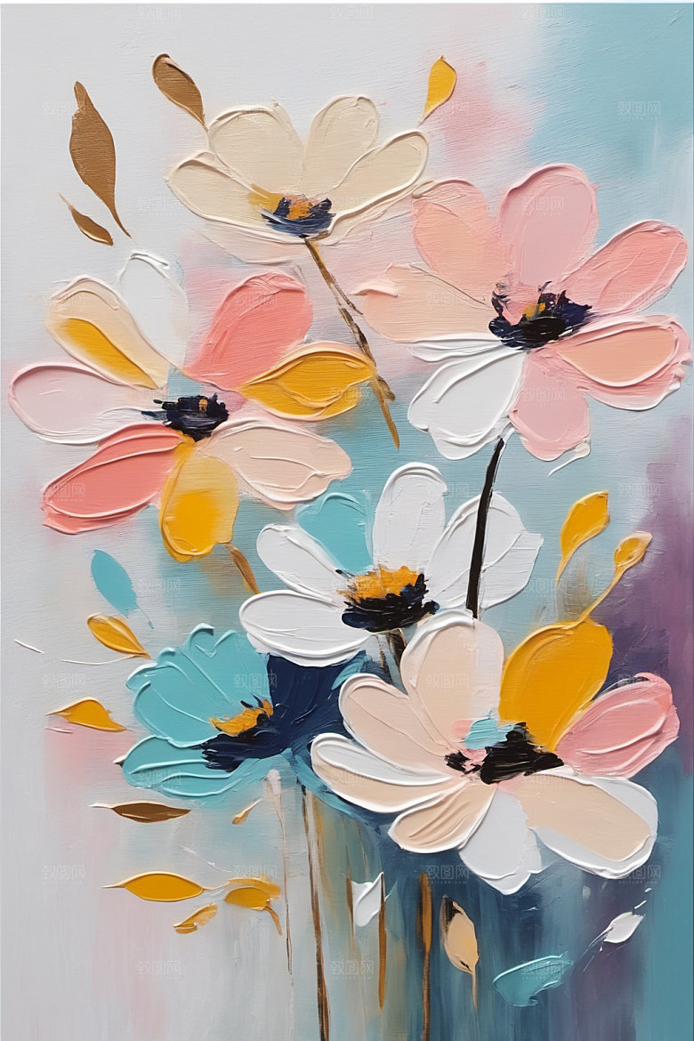 油画花卉立体浪漫素材