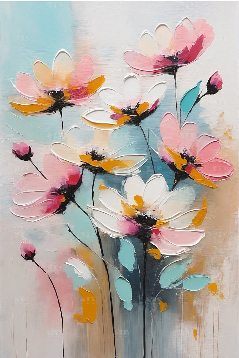 油画花卉立体涂抹素材