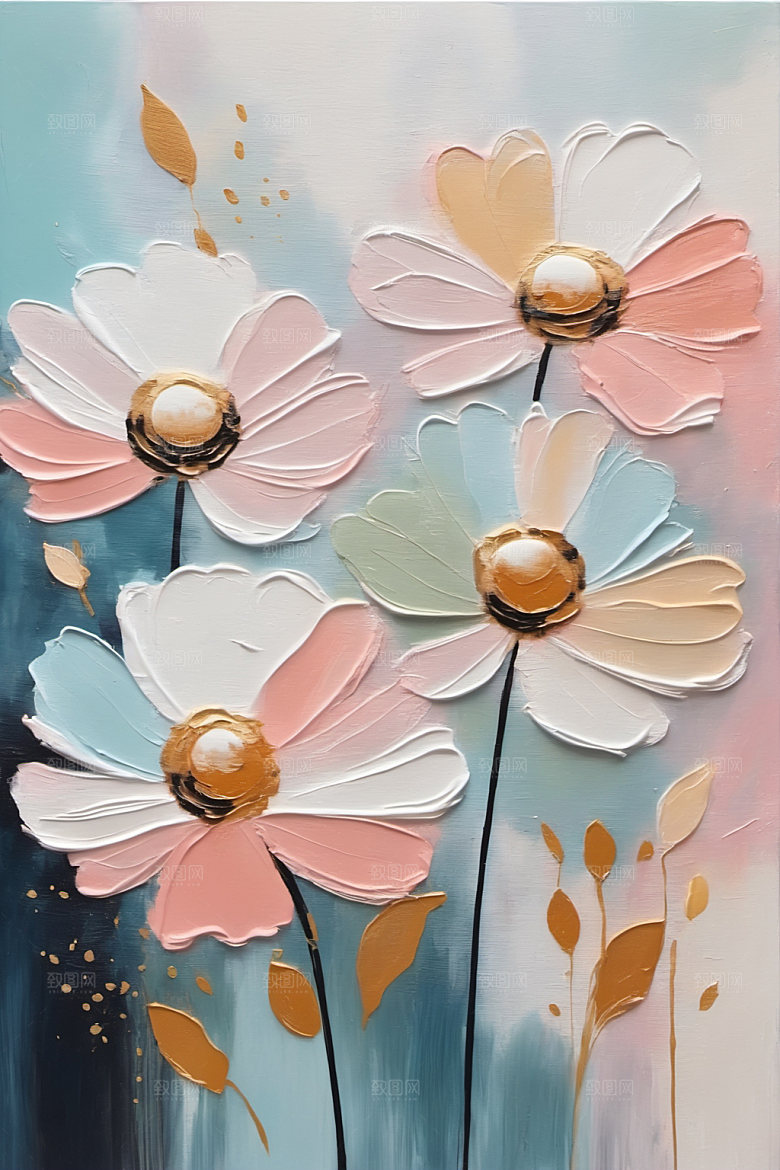 油画花卉涂抹彩色素材