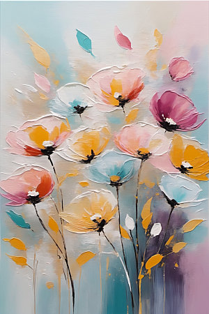 油画花卉彩色涂抹素材