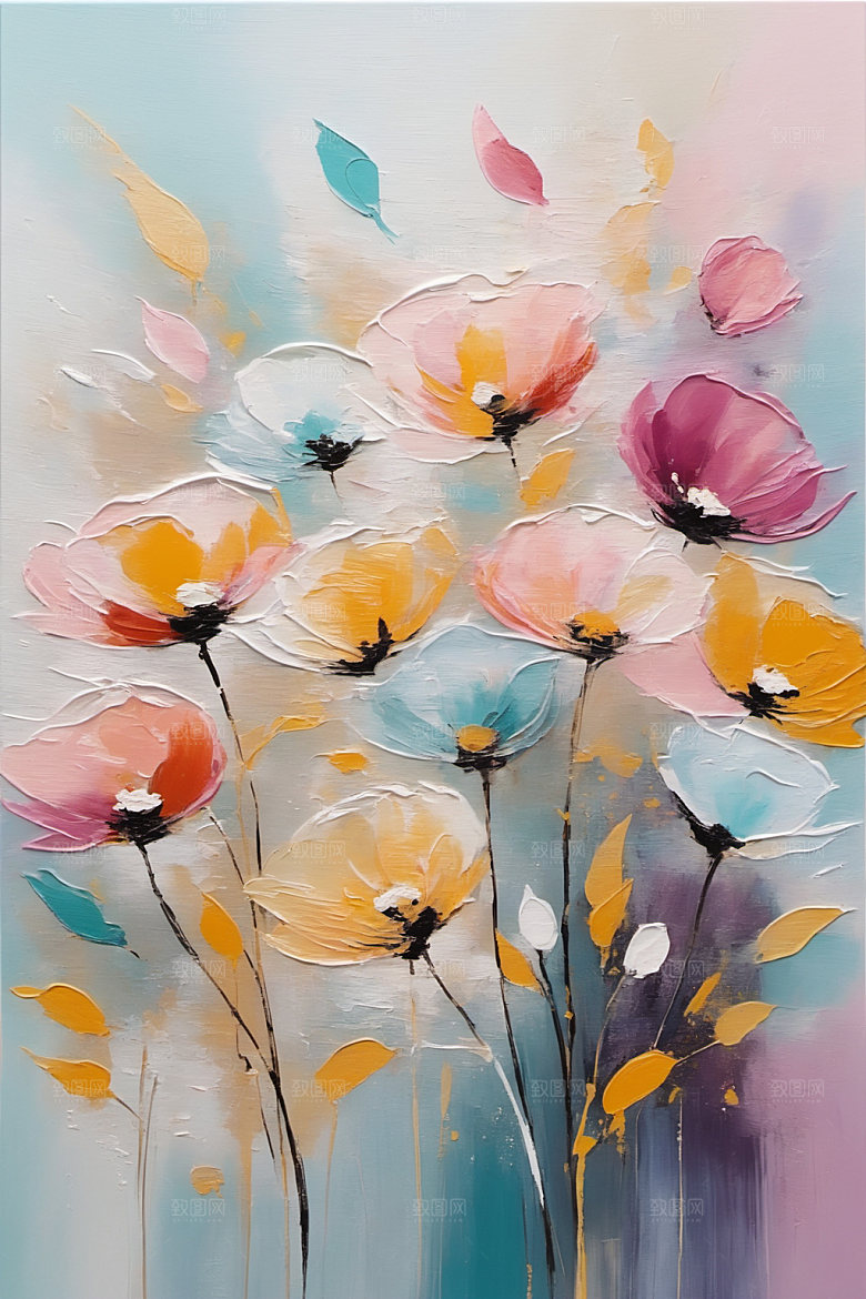 油画花卉彩色涂抹素材