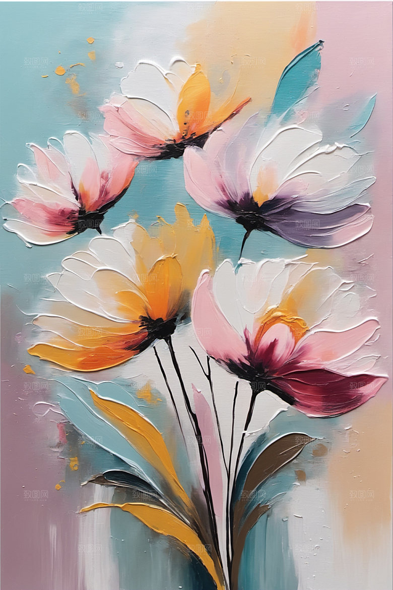 油画花卉浪漫彩色素材