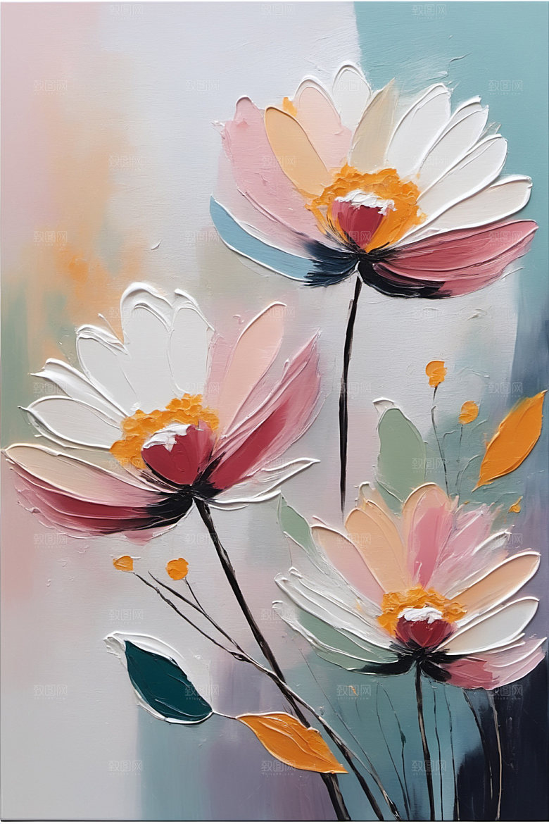 油画花卉艺术清新素材