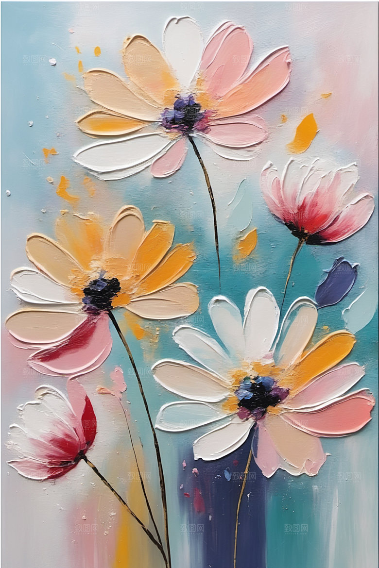 油画花卉清新高清素材
