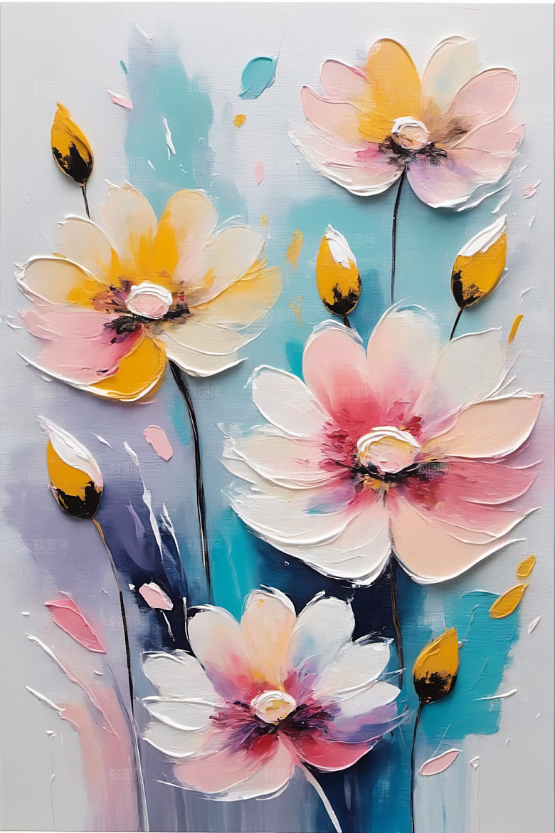 油画花卉颜料唯美素材