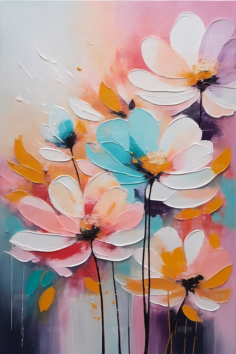 油画花卉唯美高清素材