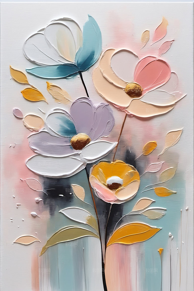 油画花卉涂抹彩色素材