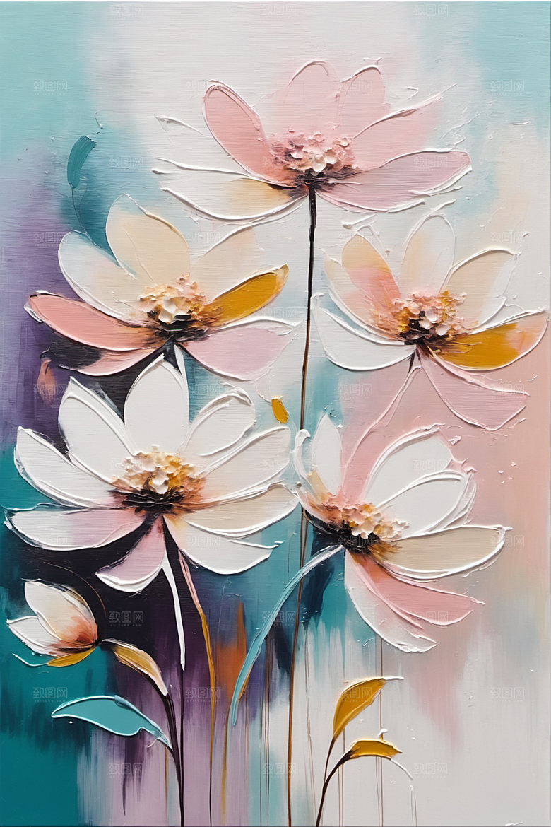 油画花卉手绘彩色素材