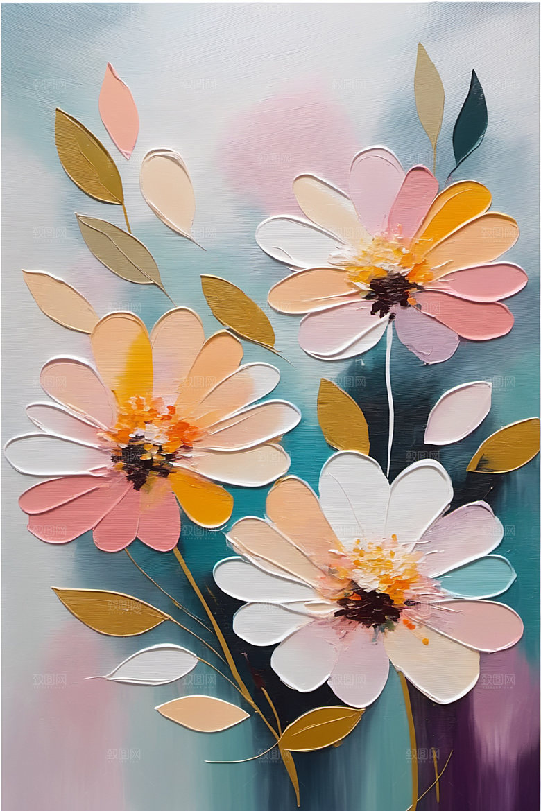 油画花卉清新艺术素材