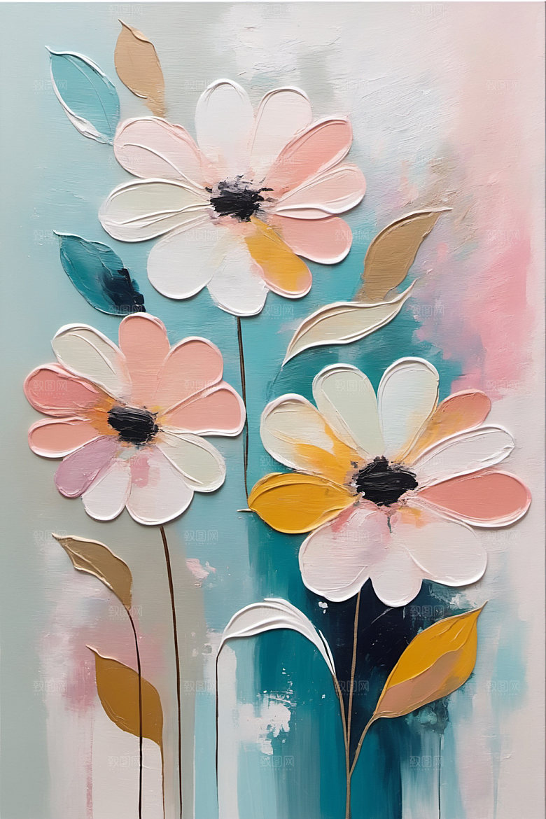 油画花卉清新浪漫素材