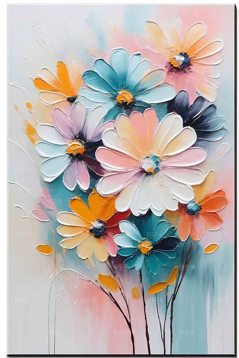 油画花卉清新艺术素材