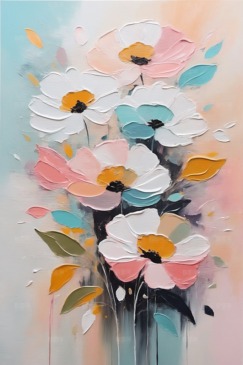 油画花卉立体彩色素材