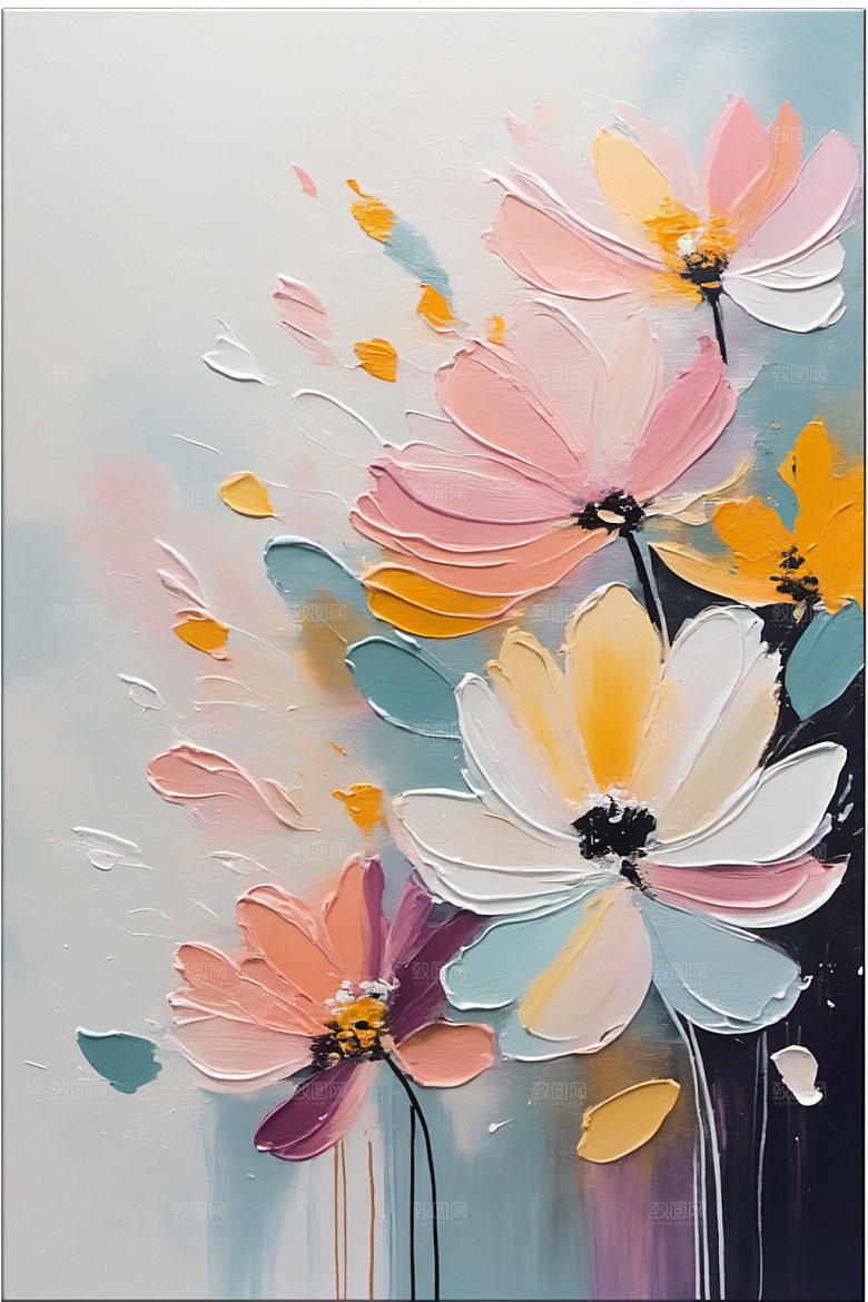 油画花卉清新高清素材
