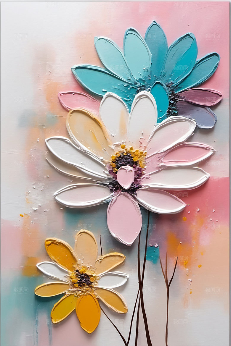 油画花卉清新立体素材