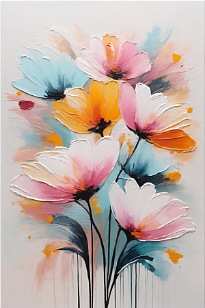 油画花卉清新彩色素材