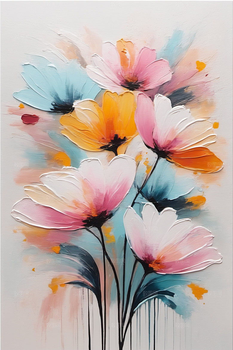 油画花卉清新彩色素材