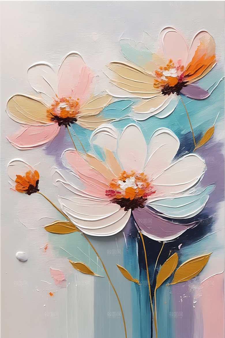 油画花卉立体高清素材