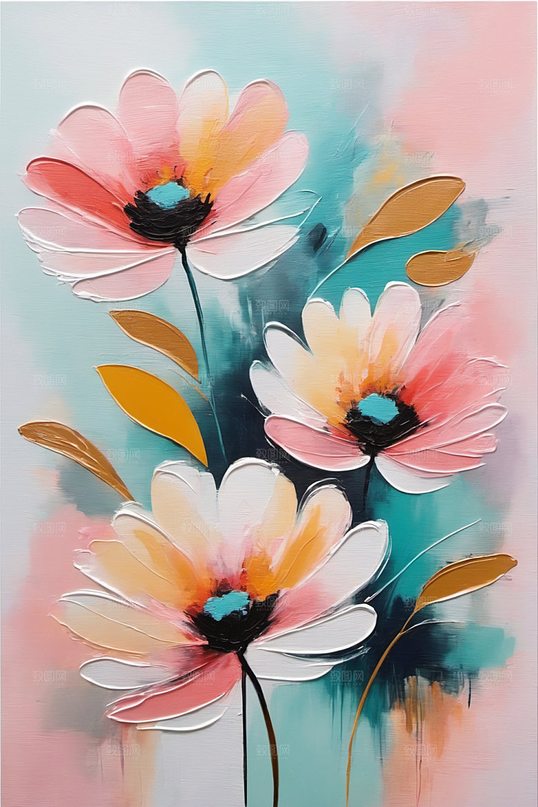 油画花卉涂抹手绘素材