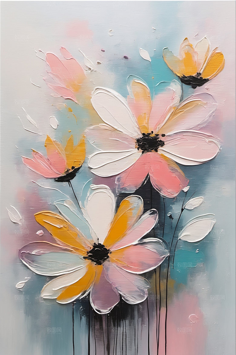 油画花卉立体浪漫素材