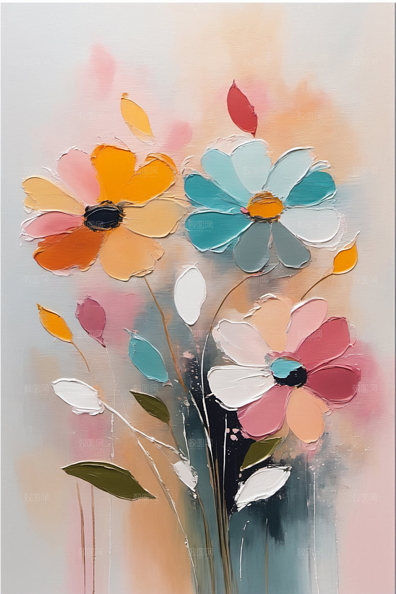 油画花卉立体浪漫素材