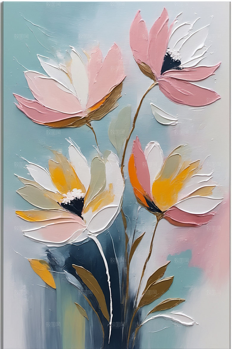油画花卉涂抹立体素材