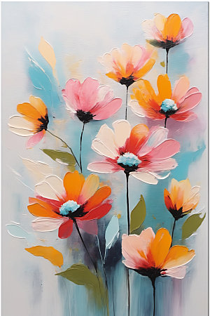 油画花卉浪漫立体素材