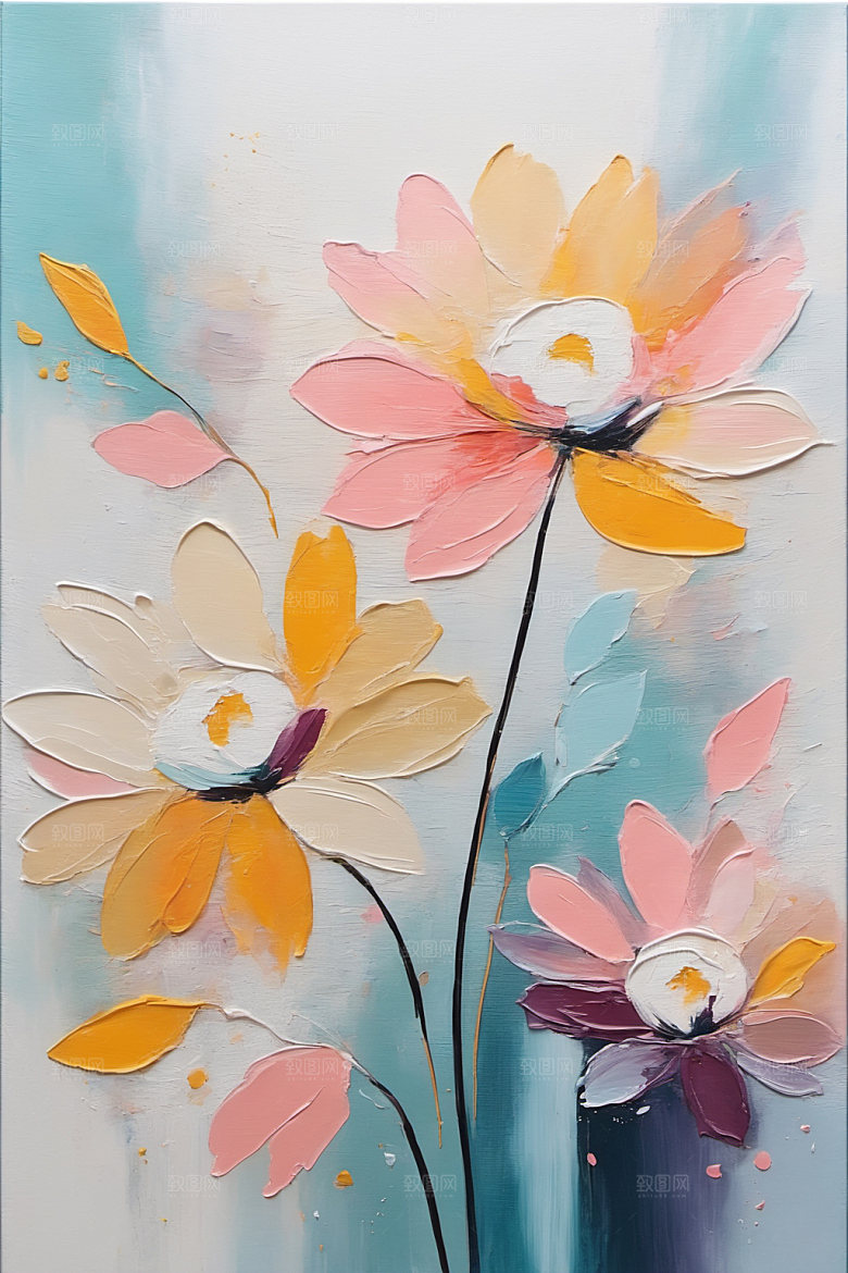 油画花卉清新涂抹素材