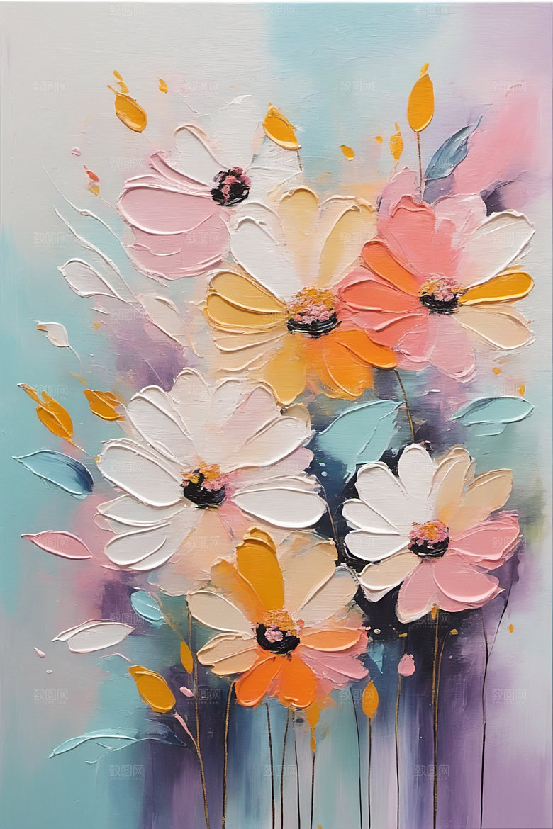 油画花卉浪漫手绘素材