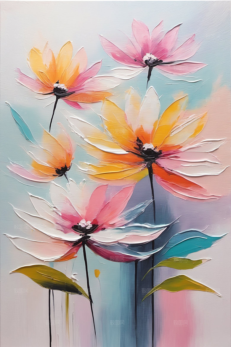 油画花卉清新颜料素材